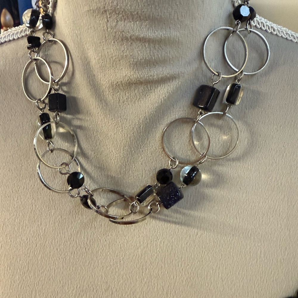 Lia Sophia Silver and Black Geometric Necklace